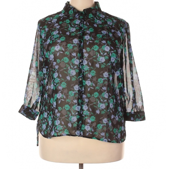 attention Tops - Attention Black Floral Print Button Up XXL
